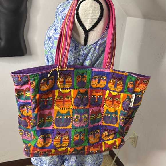 Laurel Burch Large Colorful Cat Tote Bag with Sequins TOT7196 - Picture 11 of 11